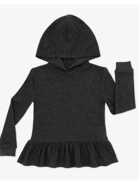 Little Sleepies Heather Black Waffle Peplum Hooded Long Sleeve Tee